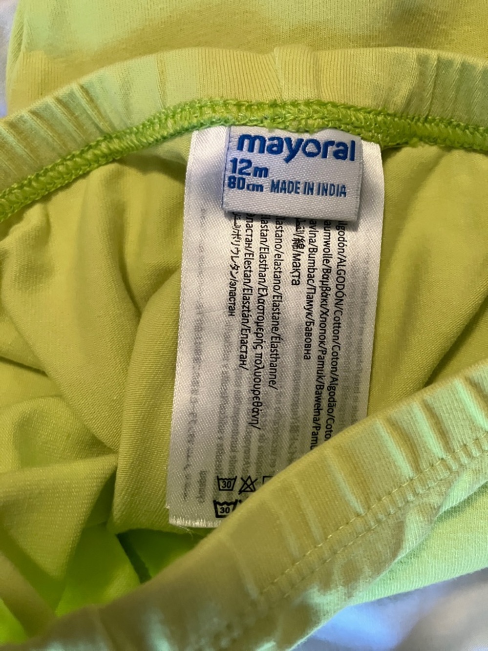 Mayoral 12 months baby/toddler White Top and Lime Green Leggings Tropical Set - Picture 6 of 7